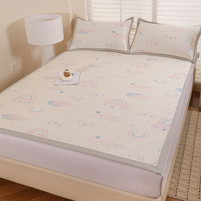 91家纺网 家纺一手货源 找家纺 富馨莱 2026新款PE乙纶高克重冰豆豆席凉感凉席单件席子平铺款学生宿舍支持一件定制尺寸 爱心彩虹