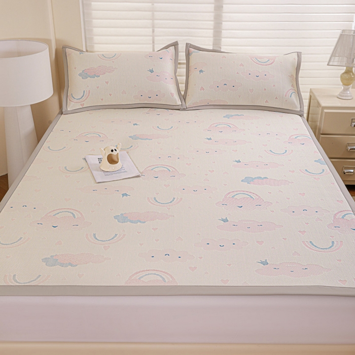 91家纺网 家纺一手货源 找家纺 富馨莱 2026新款PE乙纶高克重冰豆豆席凉感凉席单件席子平铺款学生宿舍支持一件定制尺寸 爱心彩虹