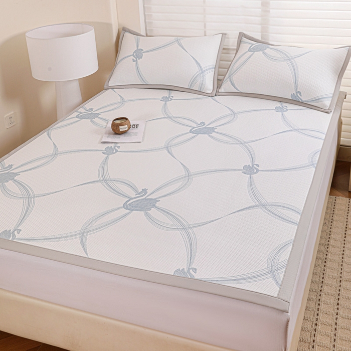 91家纺网 家纺一手货源 找家纺 富馨莱 2026新款PE乙纶高克重冰豆豆席凉感凉席单件席子平铺款学生宿舍支持一件定制尺寸 天鹅-蓝