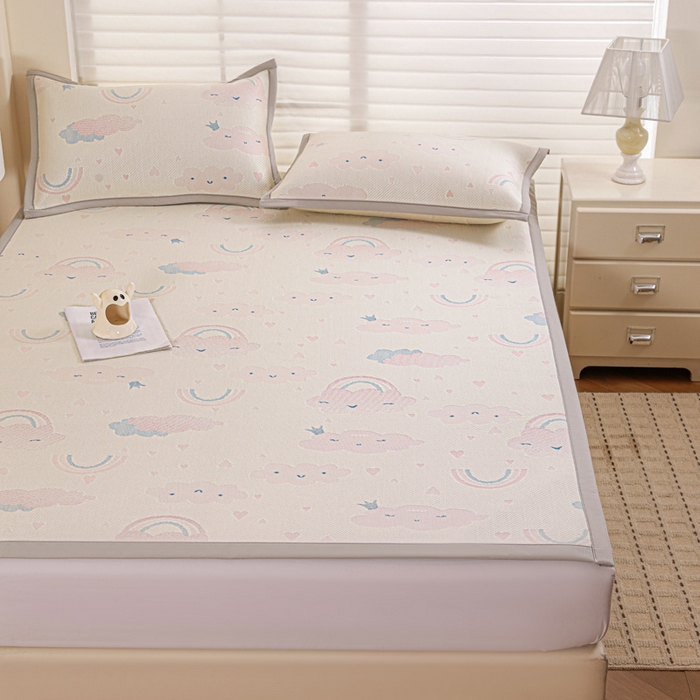 91家纺网 家纺一手货源 找家纺 富馨莱 2026新款PE乙纶高克重冰豆豆席凉感凉席单件席子平铺款学生宿舍支持一件定制尺寸 爱心彩虹