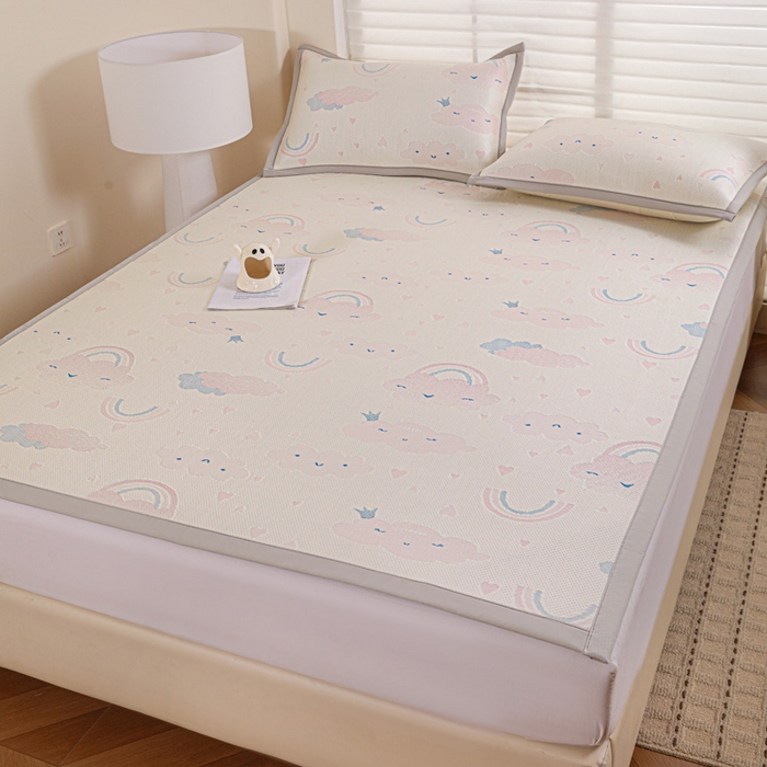 91家纺网 家纺一手货源 找家纺 富馨莱 2026新款PE乙纶高克重冰豆豆席凉感凉席单件席子平铺款学生宿舍支持一件定制尺寸 爱心彩虹