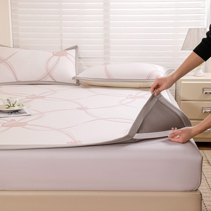 91家纺网 家纺一手货源 找家纺 富馨莱 2026新款PE乙纶高克重冰豆豆席凉感凉席单件席子平铺款学生宿舍支持一件定制尺寸 天鹅-粉