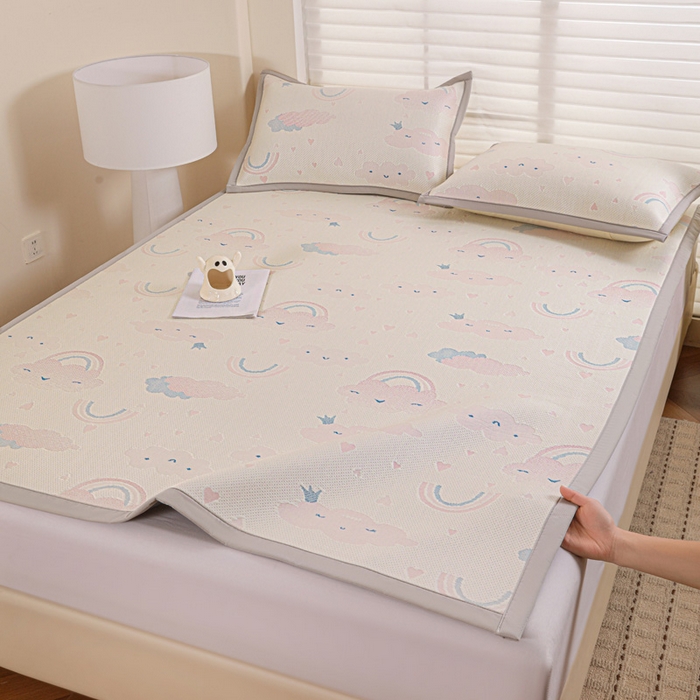 91家纺网 家纺一手货源 找家纺 富馨莱 2026新款PE乙纶高克重冰豆豆席凉感凉席单件席子平铺款学生宿舍支持一件定制尺寸 爱心彩虹