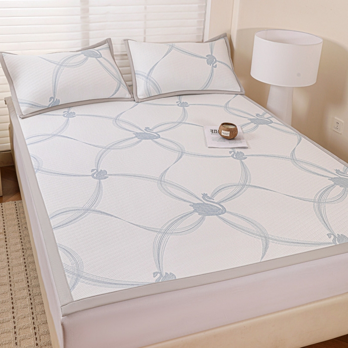 91家纺网 家纺一手货源 找家纺 富馨莱 2026新款PE乙纶高克重冰豆豆席凉感凉席单件席子平铺款学生宿舍支持一件定制尺寸 天鹅-蓝