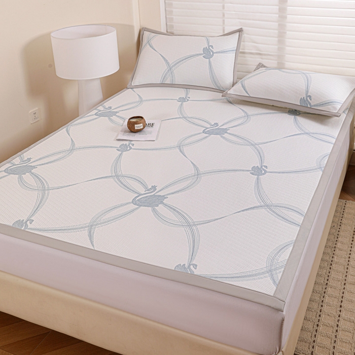 91家纺网 家纺一手货源 找家纺 富馨莱 2026新款PE乙纶高克重冰豆豆席凉感凉席单件席子平铺款学生宿舍支持一件定制尺寸 天鹅-蓝