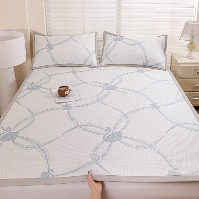 91家纺网 家纺一手货源 找家纺 富馨莱 2026新款PE乙纶高克重冰豆豆席凉感凉席单件席子平铺款学生宿舍支持一件定制尺寸 天鹅-蓝