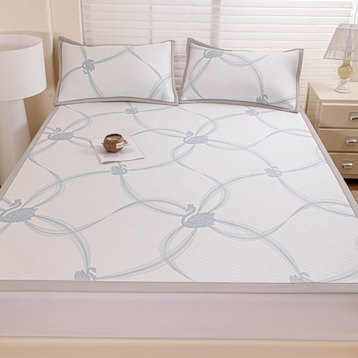 91家纺网 家纺一手货源 找家纺 富馨莱 2026新款PE乙纶高克重冰豆豆席凉感凉席单件席子平铺款学生宿舍支持一件定制尺寸 天鹅-蓝