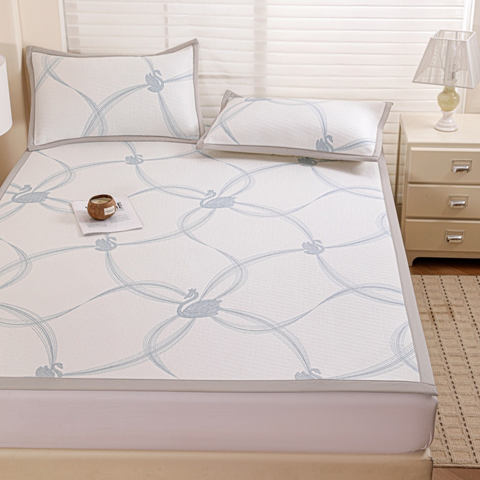 91家纺网 家纺一手货源 找家纺 富馨莱 2026新款PE乙纶高克重冰豆豆席凉感凉席单件席子平铺款学生宿舍支持一件定制尺寸 天鹅-蓝