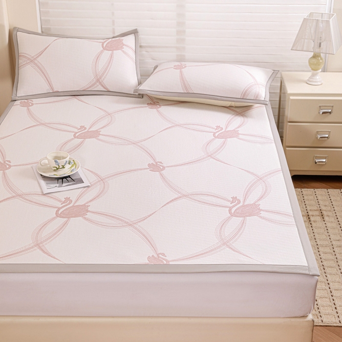 91家纺网 家纺一手货源 找家纺 富馨莱 2026新款PE乙纶高克重冰豆豆席凉感凉席单件席子平铺款学生宿舍支持一件定制尺寸 天鹅-粉