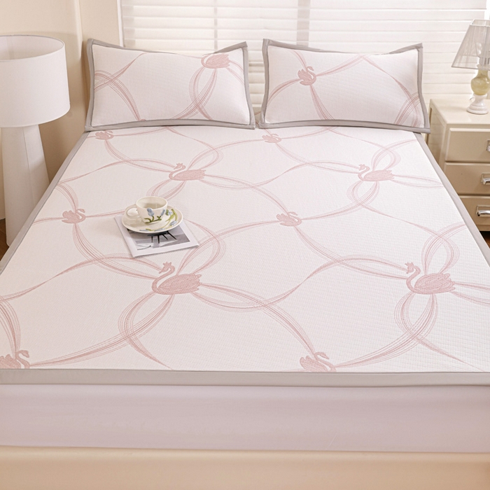 91家纺网 家纺一手货源 找家纺 富馨莱 2026新款PE乙纶高克重冰豆豆席凉感凉席单件席子平铺款学生宿舍支持一件定制尺寸 天鹅-粉