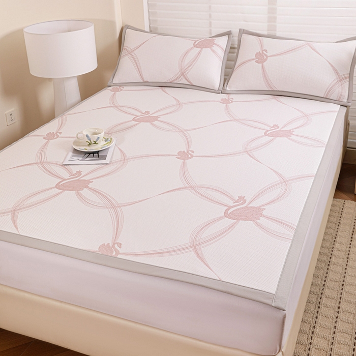 91家纺网 家纺一手货源 找家纺 富馨莱 2026新款PE乙纶高克重冰豆豆席凉感凉席单件席子平铺款学生宿舍支持一件定制尺寸 天鹅-粉