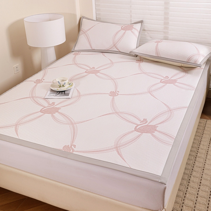 91家纺网 家纺一手货源 找家纺 富馨莱 2026新款PE乙纶高克重冰豆豆席凉感凉席单件席子平铺款学生宿舍支持一件定制尺寸 天鹅-粉