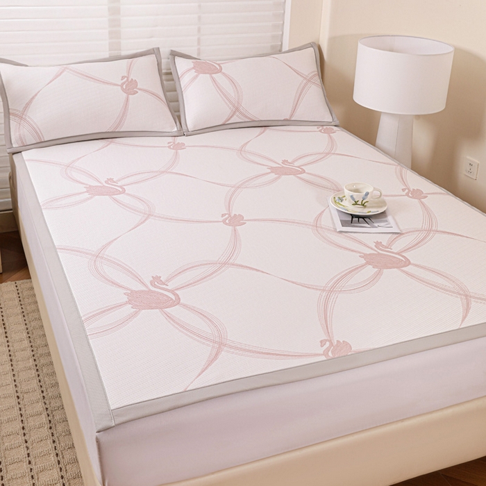 91家纺网 家纺一手货源 找家纺 富馨莱 2026新款PE乙纶高克重冰豆豆席凉感凉席单件席子平铺款学生宿舍支持一件定制尺寸 天鹅-粉