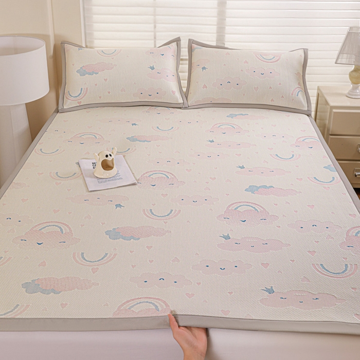 91家纺网 家纺一手货源 找家纺 富馨莱 2026新款PE乙纶高克重冰豆豆席凉感凉席单件席子平铺款学生宿舍支持一件定制尺寸 爱心彩虹