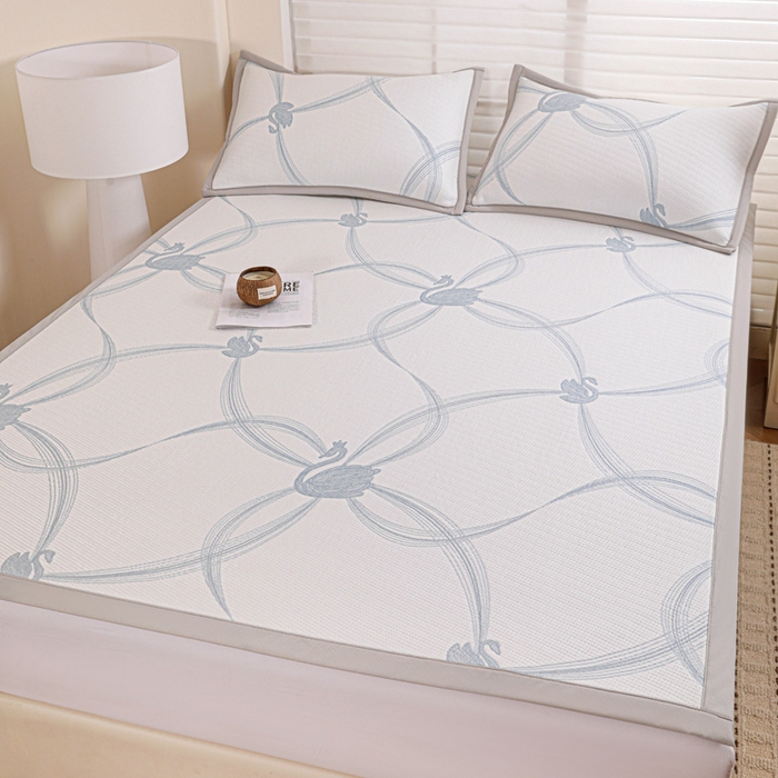 91家纺网 家纺一手货源 找家纺 富馨莱 2026新款PE乙纶高克重冰豆豆席凉感凉席单件席子平铺款学生宿舍支持一件定制尺寸 天鹅-蓝