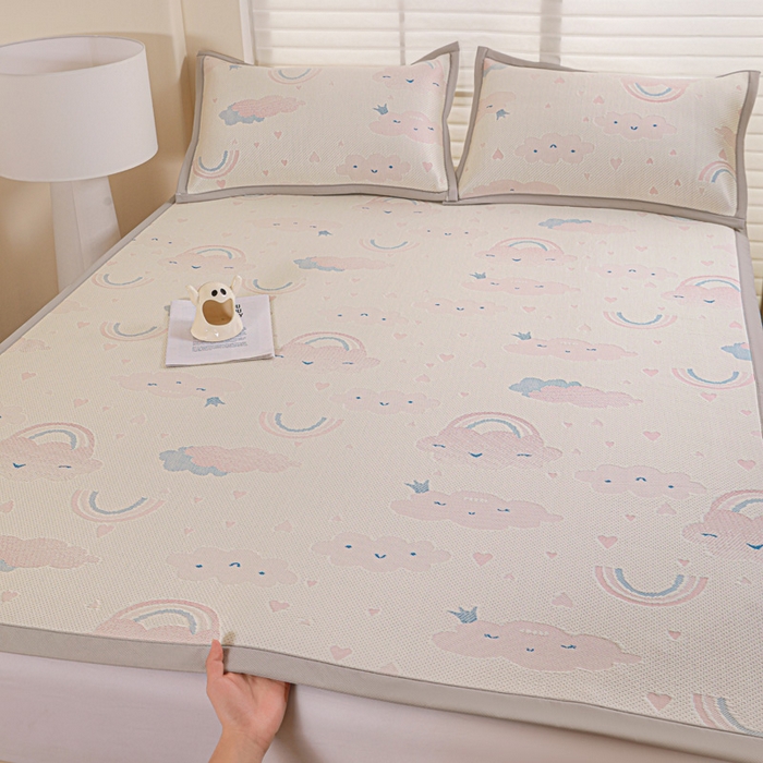 91家纺网 家纺一手货源 找家纺 富馨莱 2026新款PE乙纶高克重冰豆豆席凉感凉席单件席子平铺款学生宿舍支持一件定制尺寸 爱心彩虹