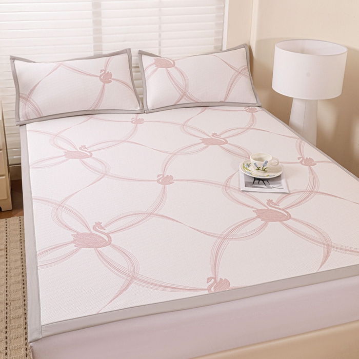 91家纺网 家纺一手货源 找家纺 富馨莱 2026新款PE乙纶高克重冰豆豆席凉感凉席单件席子平铺款学生宿舍支持一件定制尺寸 天鹅-粉