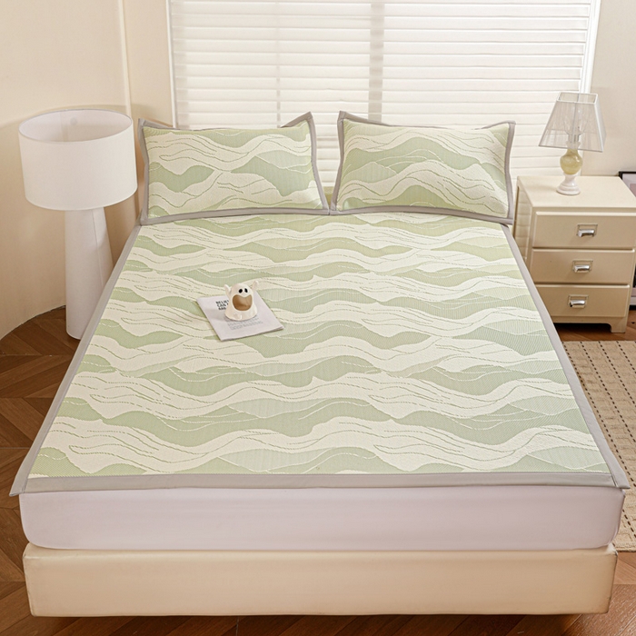 富馨莱 2026新款PE乙纶高克重冰豆豆席凉感凉席单件席子平铺款学生宿舍支持一件定制尺寸 波纹-绿