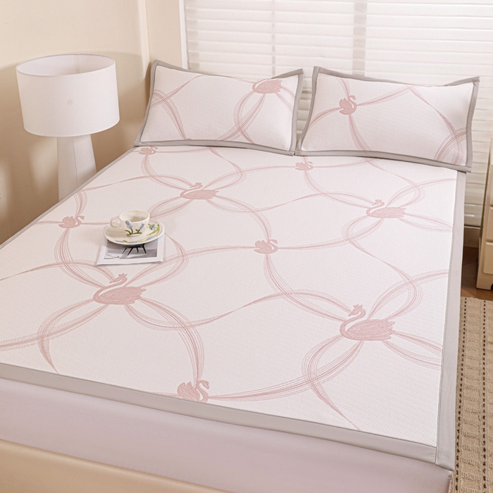 91家纺网 家纺一手货源 找家纺 富馨莱 2026新款PE乙纶高克重冰豆豆席凉感凉席单件席子平铺款学生宿舍支持一件定制尺寸 天鹅-粉