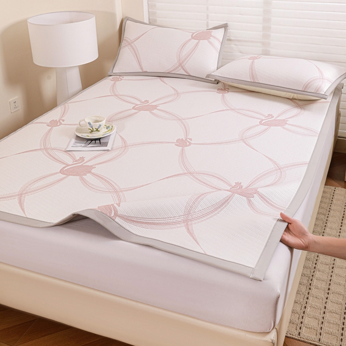 91家纺网 家纺一手货源 找家纺 富馨莱 2026新款PE乙纶高克重冰豆豆席凉感凉席单件席子平铺款学生宿舍支持一件定制尺寸 天鹅-粉