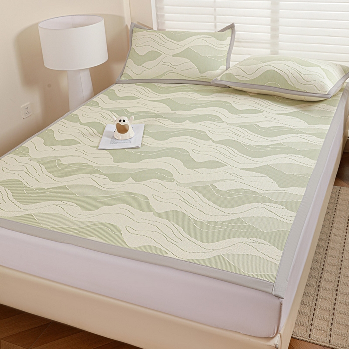 91家纺网 家纺一手货源 找家纺 富馨莱 2026新款PE乙纶高克重冰豆豆席凉感凉席单件席子平铺款学生宿舍支持一件定制尺寸 波纹-绿