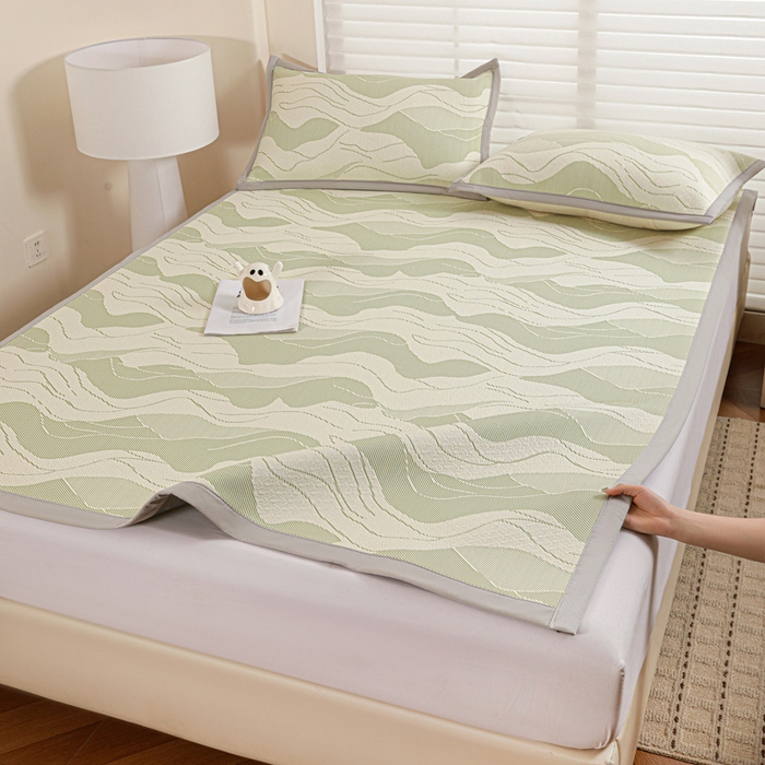 91家纺网 家纺一手货源 找家纺 富馨莱 2026新款PE乙纶高克重冰豆豆席凉感凉席单件席子平铺款学生宿舍支持一件定制尺寸 波纹-绿