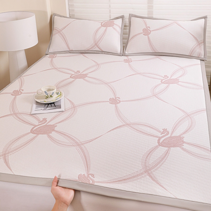 91家纺网 家纺一手货源 找家纺 富馨莱 2026新款PE乙纶高克重冰豆豆席凉感凉席单件席子平铺款学生宿舍支持一件定制尺寸 天鹅-粉