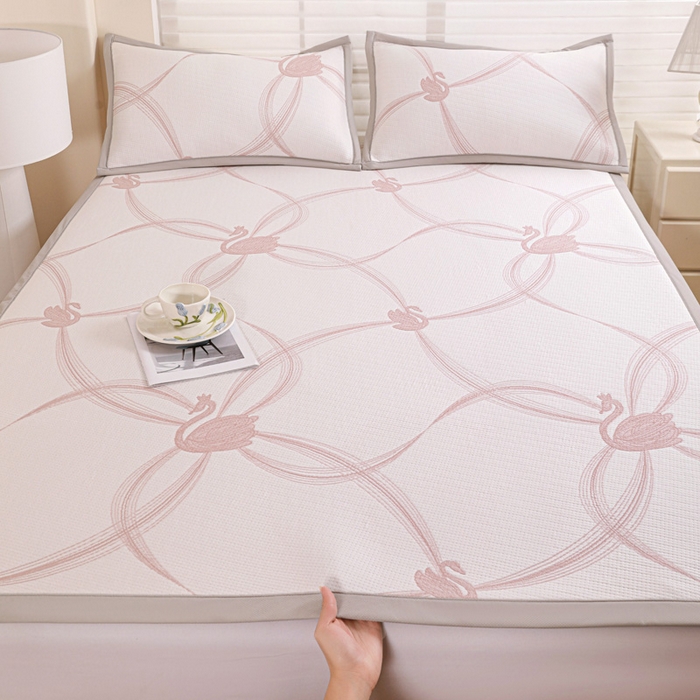 91家纺网 家纺一手货源 找家纺 富馨莱 2026新款PE乙纶高克重冰豆豆席凉感凉席单件席子平铺款学生宿舍支持一件定制尺寸 天鹅-粉