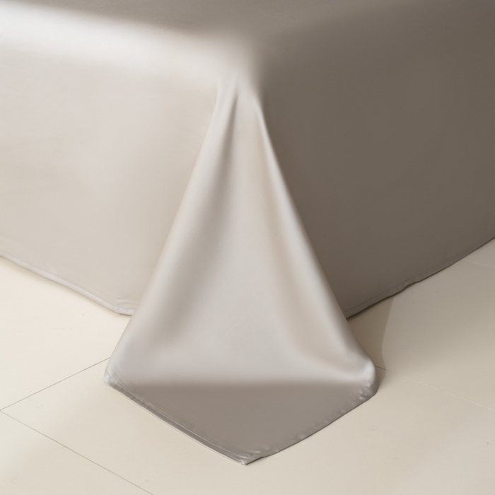 91家纺网 家纺一手货源 找家纺 禾时 2026新款60支奥地利兰精双拼纯色天丝四件套 夜影凝香-霜华银