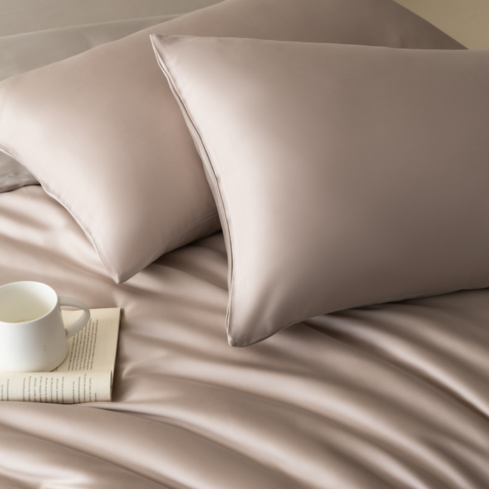 91家纺网 家纺一手货源 找家纺 禾时 2026新款60支奥地利兰精双拼纯色天丝四件套 夜影凝香-霜华银