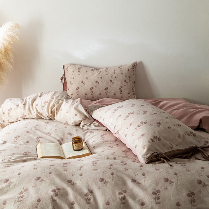 91家纺网 家纺一手货源 找家纺 若未家居 LOVEWE HOUSE 2026春夏新款全棉纯棉棉麻色织印花套件清茉系列四件套（控价 券后不低于298） 蔷薇眠