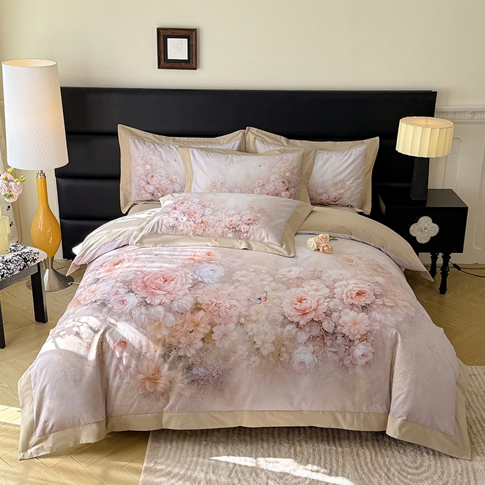 巧玲珑 2026新款全棉拼角数码印花四件套 莫奈花园-咖