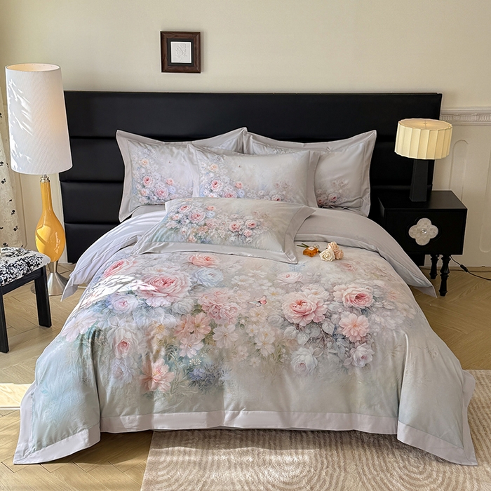 巧玲珑 2026新款全棉拼角数码印花四件套 莫奈花园-绿