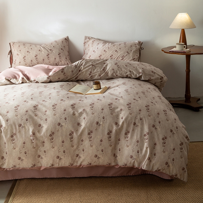 91家纺网 家纺一手货源 找家纺 若未家居 LOVEWE HOUSE 2026春夏新款全棉纯棉棉麻色织印花套件清茉系列四件套（控价 券后不低于298） 蔷薇眠