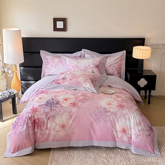 巧玲珑 2026新款全棉拼角数码印花四件套 凝光花蕊-粉