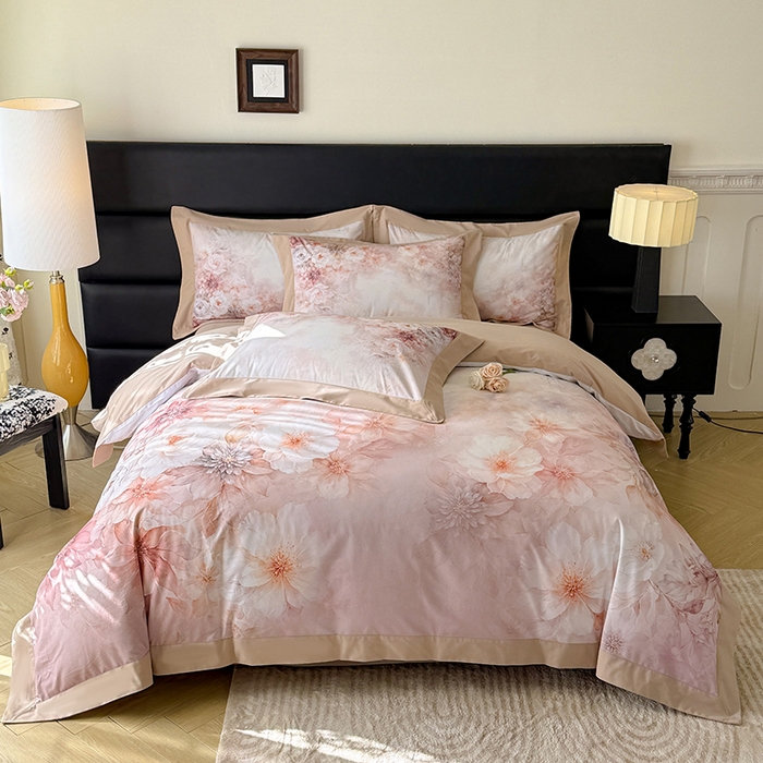 巧玲珑 2026新款全棉拼角数码印花四件套 凝光花蕊-咖