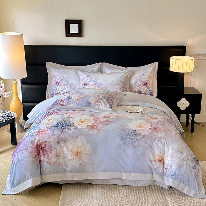 巧玲珑 2026新款全棉拼角数码印花四件套 凝光花蕊-蓝