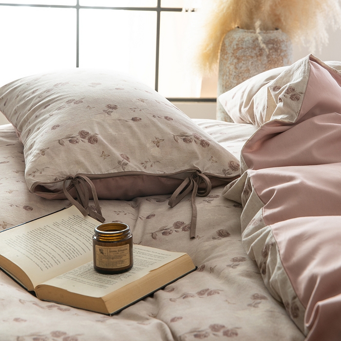 91家纺网 家纺一手货源 找家纺 若未家居 LOVEWE HOUSE 2026春夏新款全棉纯棉棉麻色织印花套件清茉系列四件套（控价 券后不低于298） 蔷薇眠