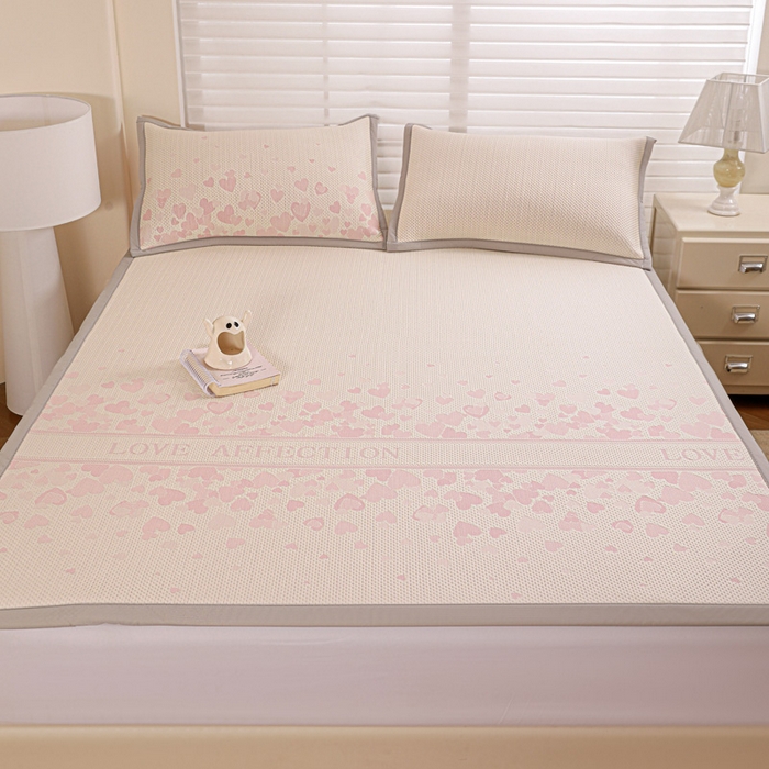 91家纺网 家纺一手货源 找家纺 富馨莱 2026新款PE乙纶高克重冰豆豆席凉感凉席单件席子平铺款学生宿舍支持一件定制尺寸 爱意满满-粉