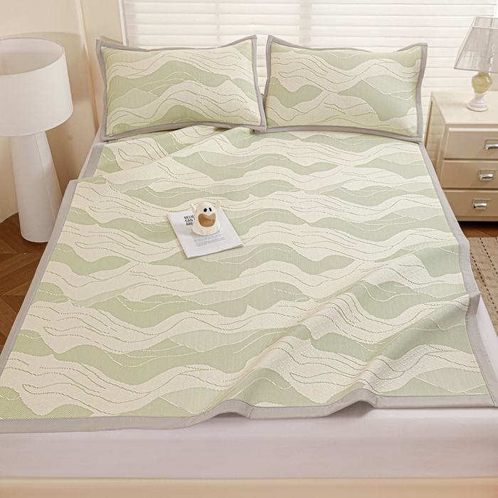 91家纺网 家纺一手货源 找家纺 富馨莱 2026新款PE乙纶高克重冰豆豆席凉感凉席单件席子平铺款学生宿舍支持一件定制尺寸 波纹-绿