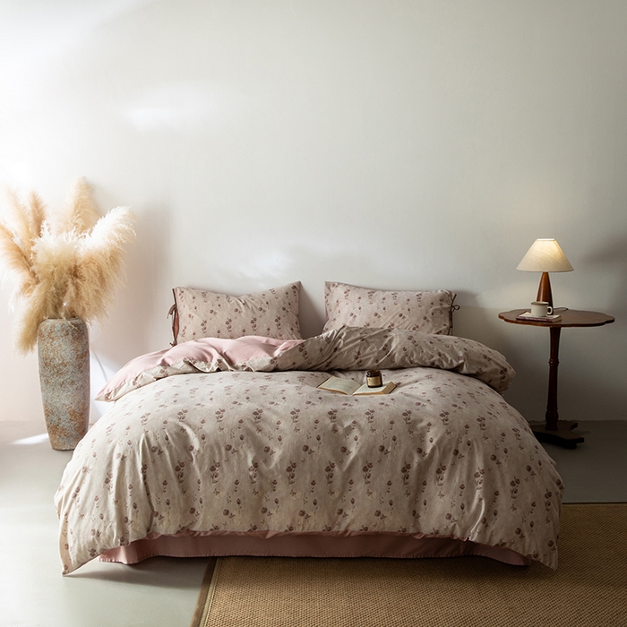 91家纺网 家纺一手货源 找家纺 若未家居 LOVEWE HOUSE 2026春夏新款全棉纯棉棉麻色织印花套件清茉系列四件套（控价 券后不低于298） 蔷薇眠