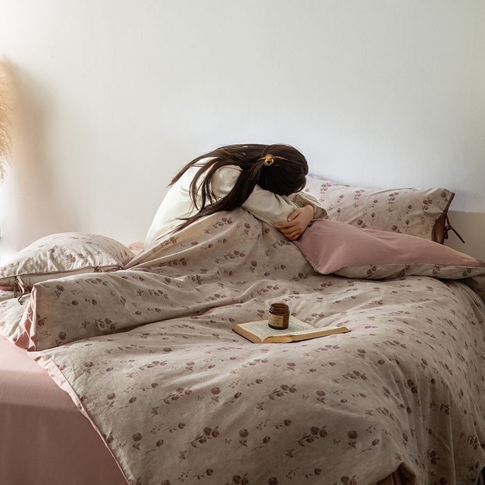 91家纺网 家纺一手货源 找家纺 若未家居 LOVEWE HOUSE 2026春夏新款全棉纯棉棉麻色织印花套件清茉系列四件套（控价 券后不低于298） 蔷薇眠