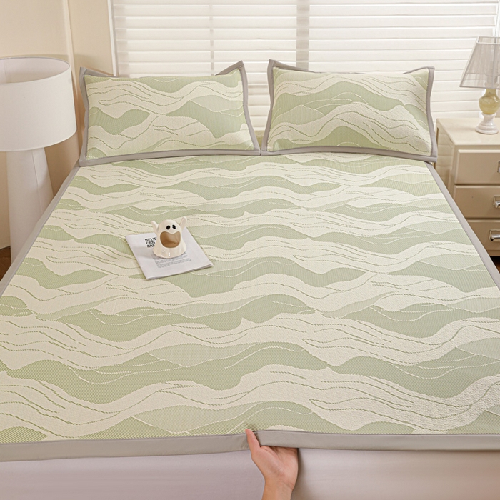 91家纺网 家纺一手货源 找家纺 富馨莱 2026新款PE乙纶高克重冰豆豆席凉感凉席单件席子平铺款学生宿舍支持一件定制尺寸 波纹-绿