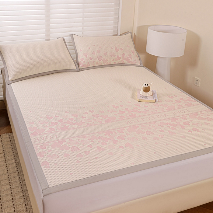 91家纺网 家纺一手货源 找家纺 富馨莱 2026新款PE乙纶高克重冰豆豆席凉感凉席单件席子平铺款学生宿舍支持一件定制尺寸 爱意满满-粉