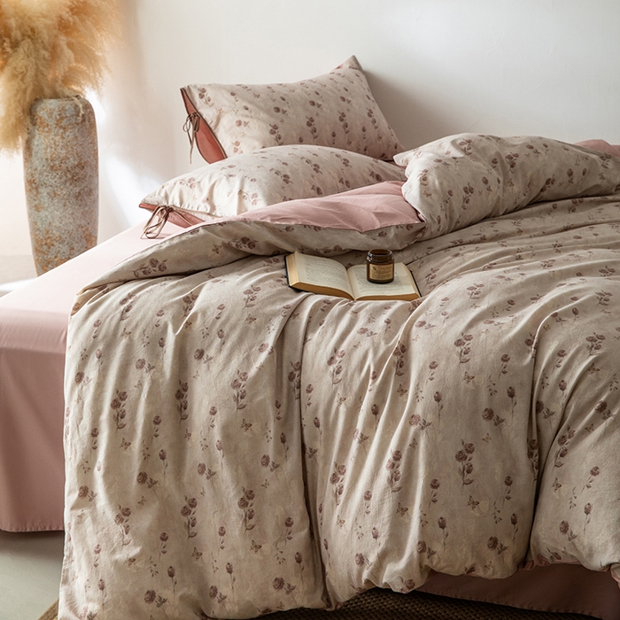 91家纺网 家纺一手货源 找家纺 若未家居 LOVEWE HOUSE 2026春夏新款全棉纯棉棉麻色织印花套件清茉系列四件套（控价 券后不低于298） 蔷薇眠