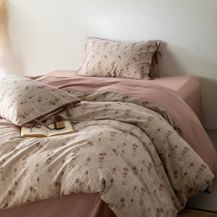 91家纺网 家纺一手货源 找家纺 若未家居 LOVEWE HOUSE 2026春夏新款全棉纯棉棉麻色织印花套件清茉系列四件套（控价 券后不低于298） 蔷薇眠