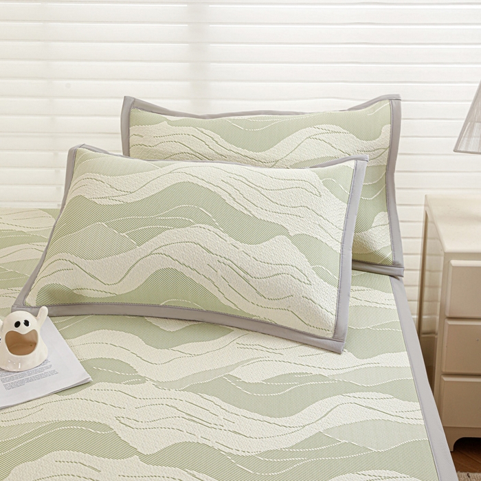 91家纺网 家纺一手货源 找家纺 富馨莱 2026新款PE乙纶高克重冰豆豆席凉感凉席单件席子平铺款学生宿舍支持一件定制尺寸 波纹-绿