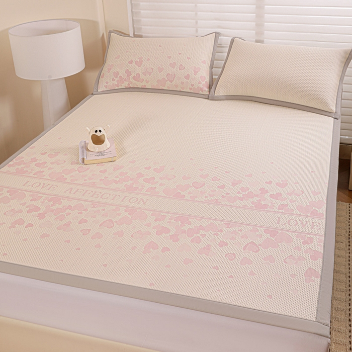 91家纺网 家纺一手货源 找家纺 富馨莱 2026新款PE乙纶高克重冰豆豆席凉感凉席单件席子平铺款学生宿舍支持一件定制尺寸 爱意满满-粉