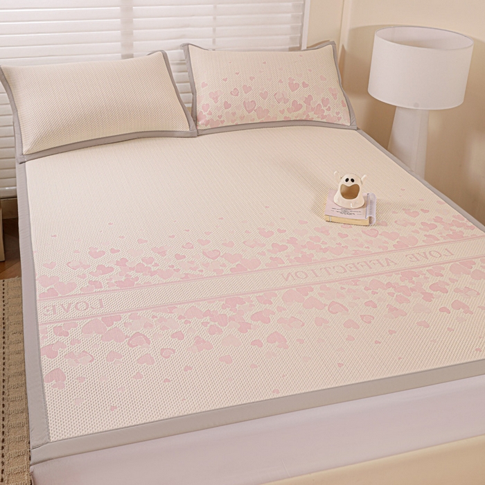 91家纺网 家纺一手货源 找家纺 富馨莱 2026新款PE乙纶高克重冰豆豆席凉感凉席单件席子平铺款学生宿舍支持一件定制尺寸 爱意满满-粉