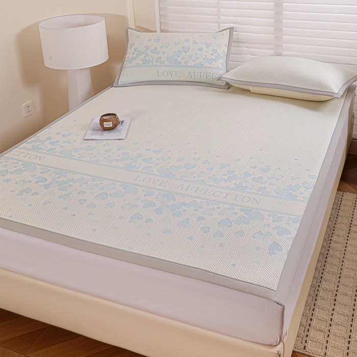 91家纺网 家纺一手货源 找家纺 富馨莱 2026新款PE乙纶高克重冰豆豆席凉感凉席单件席子平铺款学生宿舍支持一件定制尺寸 爱意满满-蓝